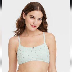 Women's Floral Print Pointelle Bralette - Colsie Light Green XL
